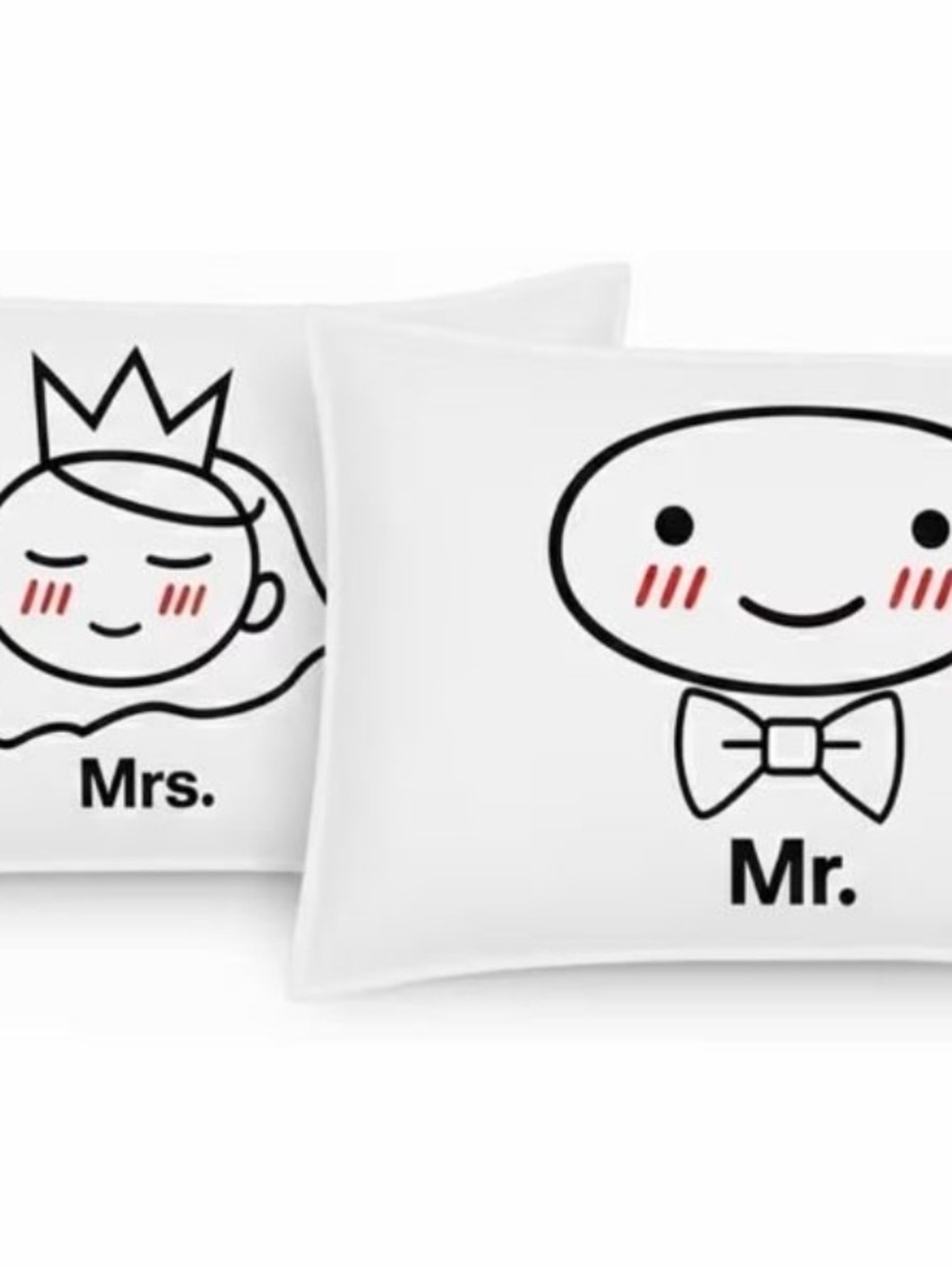 Mr. & Mrs. Cute Couple Silk Pillowcase Set - White